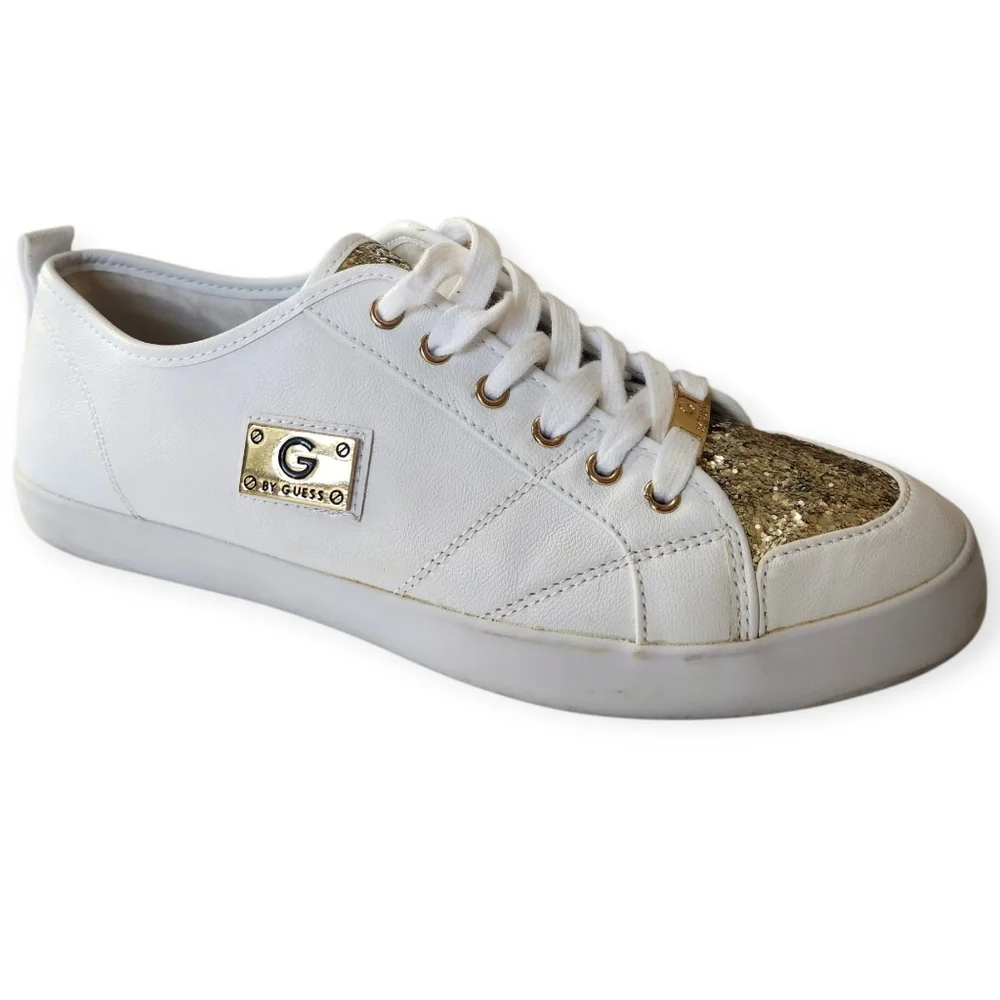 G by GUESS Mallory Glitter Lace Up White Sneakers Size 10M